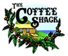 Logo with 'The Coffee Shack' text, house, leaves, and berries.